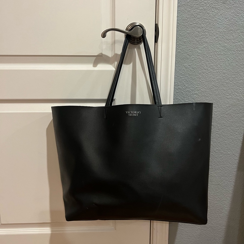 Victoria Secret Large Black Leather Tote